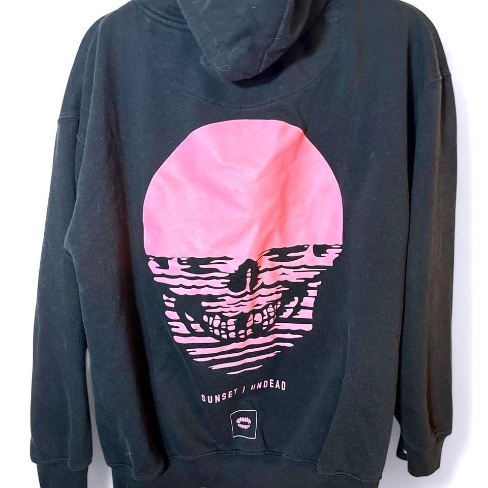 Chomp Brand Mens Large Black Pink Sunset Undead Skull Graphic Pullover Hoodie — image 3 of 4